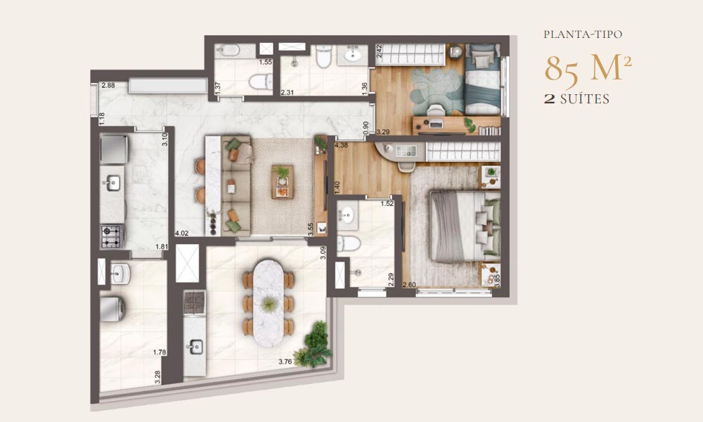 Planta Opção 85m2