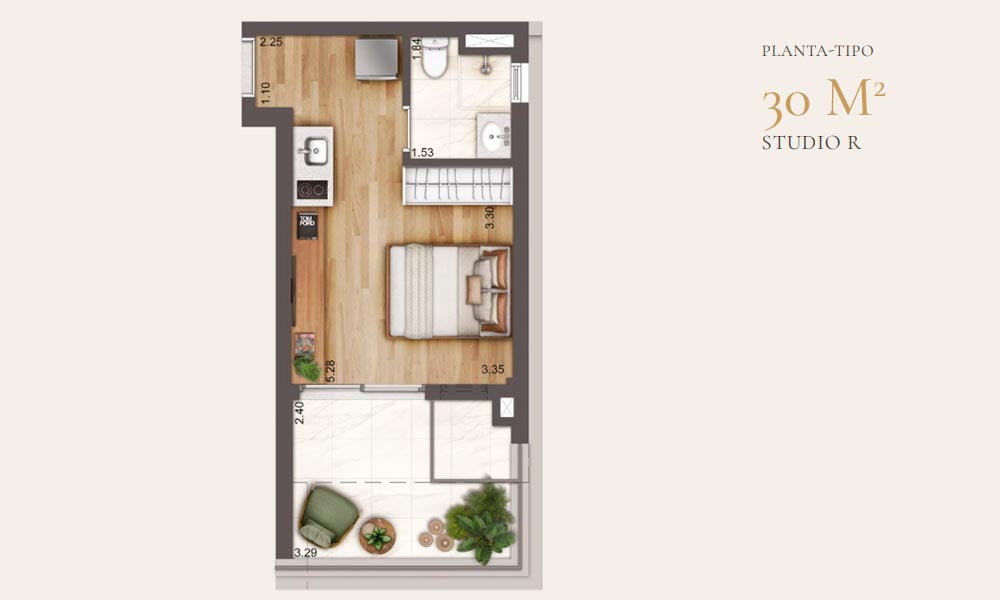 PLANTA TIPO 30m2 STUDIO R